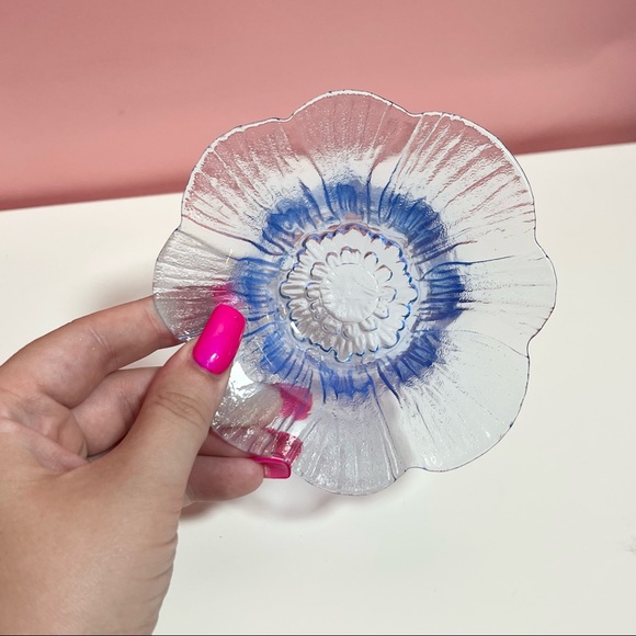 Vintage retro pastel blue flower candle holder trinket dish - Picture 3 of 3